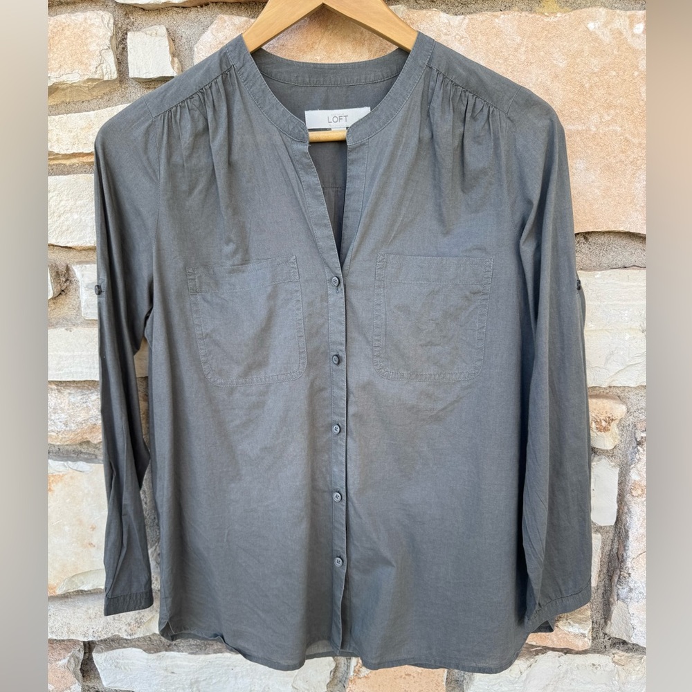 LOFT Ann Taylor Petites Women's Gray Long Sleeve Button-Up Top Size SP